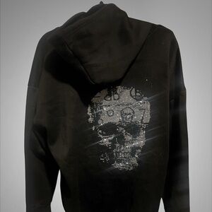 Philipp Plein Black Crystal Skull Graphic Hoodie